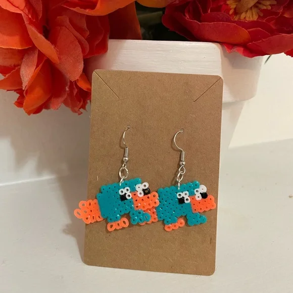 Hand Crafted Jewelry Perler Bead Perry The Platypus Earrings